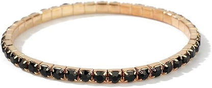 Gold-Tone Rhinestone Tennis Bracelet, Black Sparkly Stones, Slim Fashion Costume Jewellery Bracelet for Parties, Evening Wear &amp; Gifts