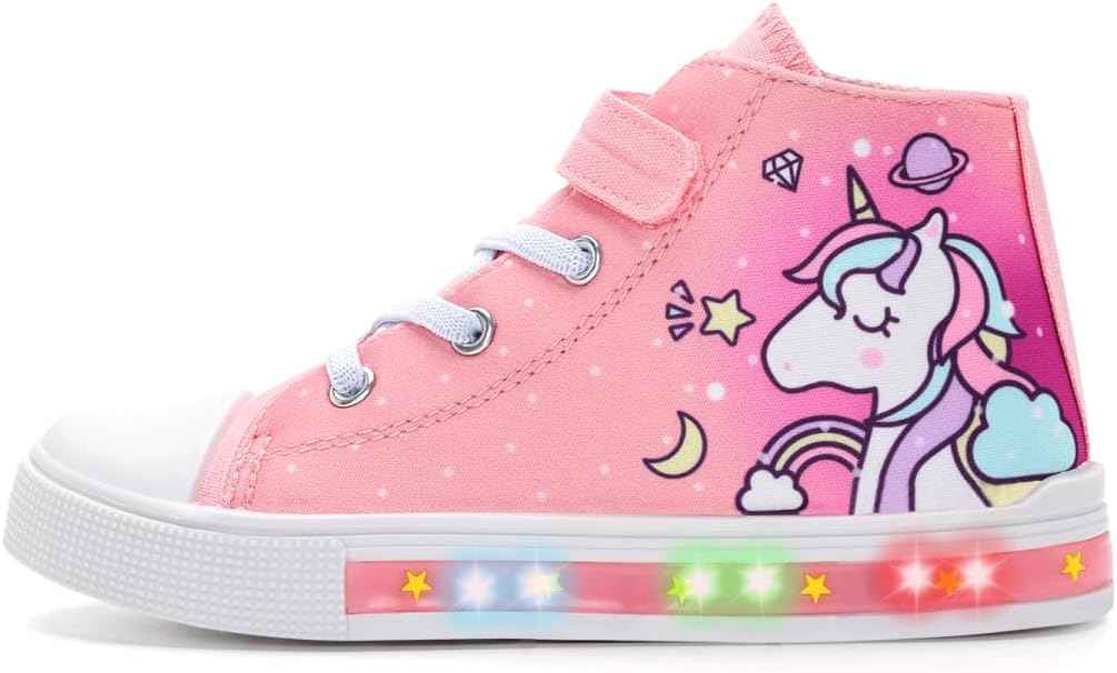 Girls Trainers Kids High-Top Flashing Canvas Shoes