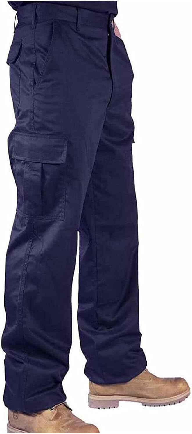 IBEX S3 Multi-Pocket Men’s Cargo Work Trousers - Durable Polyester-Cotton Blend, Heavy-Duty Builders Combat Pants, Navy,