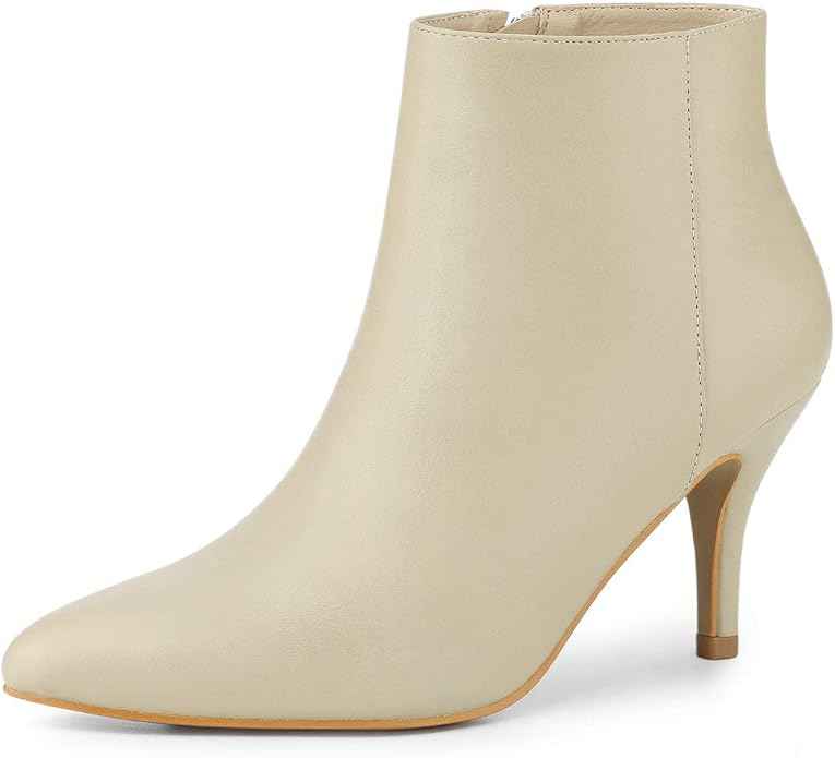 Allegra K Women PU Rubber Pointed Toe Zipper Stiletto Heel Ankle Boots | Classic booties with zip closure. Comfortable 3-inch heel.