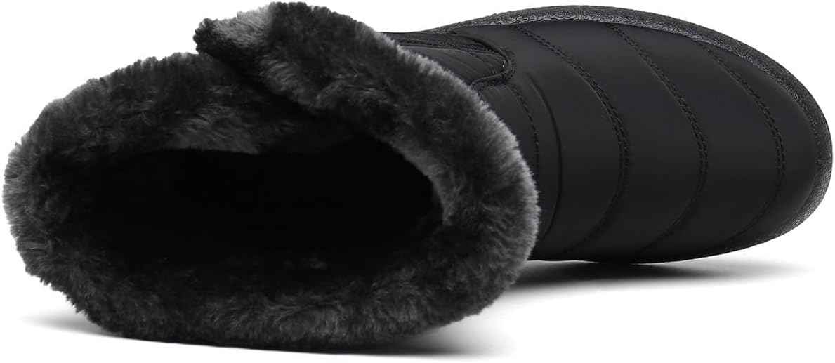 BJ Women Winter Snow Boots Ladies Faux Fur Lined Warm Outdoor Zip Flat Water-Resistant Thermal Non-Slip Ankle Booties Shoes Size