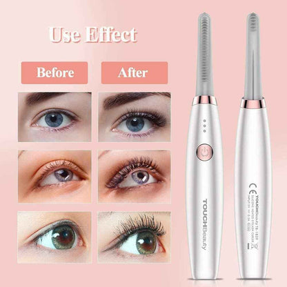 Heated Eyelash Curler, TOUCHBeauty Electric Eyelash Curler USB Rechargeable Eyelash Curler with 3 Temperature Settings Silicone Comb Lash Curler for Girls Women Quick Heating Curling1859