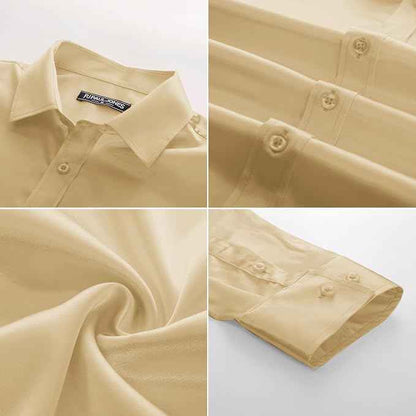 PJ PAUL JONES Mens Shirts Long Sleeve Smart Casual Shirt Satin Shirt Dress Shirt Silk Shirts for Men L Gold | Matching Bow Tie | Imitation Silk | Shine | Dinner and Party