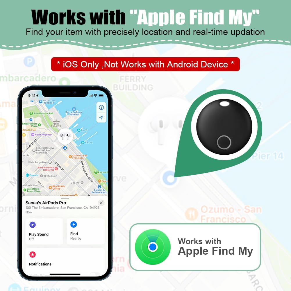 Ainiv Smart Tag 4 Pack, Bluetooth Item Finders, Item Tracker Compatible with Apple Find My (iOS Only), Up to 50m/164ft Range, IP67 Waterproof, Wireless Remote Locator for Keys, Wallet, Luggage, Pet