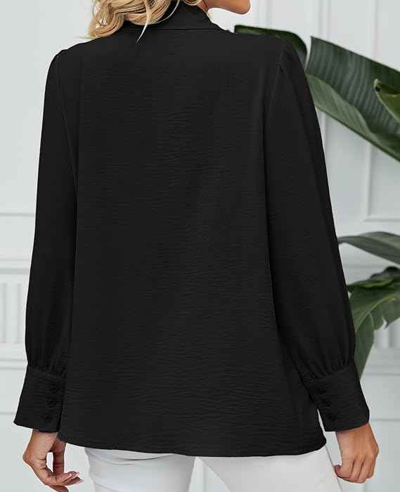 MINTLIMIT Womens Long Sleeve Button Down Shirt V Neck Work Office Business Blouses Casual Blouse Tops