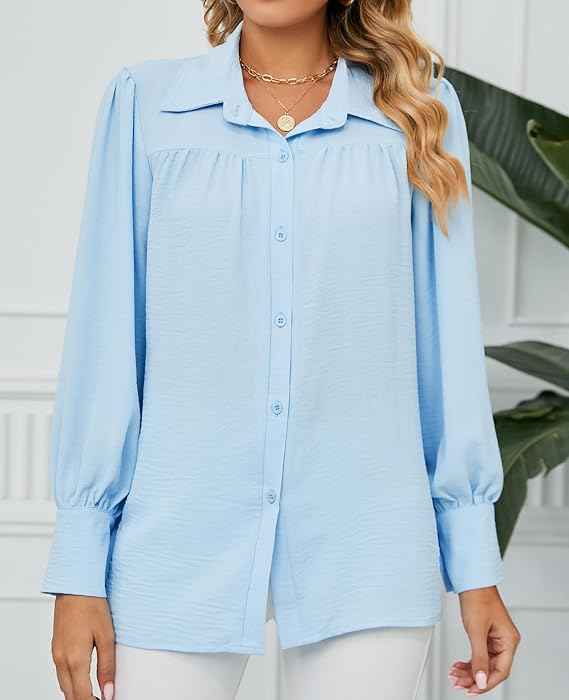 MINTLIMIT Womens Long Sleeve Button Down Shirt V Neck Work Office Business Blouses Casual Blouse Tops
