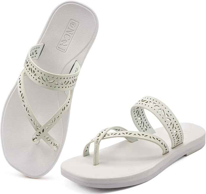 Flip Flops for Womens, Flat Dressy Thong Sandals Square Toe with Fashion Summer Beach Comfortable Slip On Rubber Soles