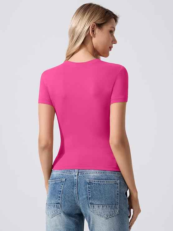 Womens Basic T Shirts Short Sleeve Slim Fit Tops Summer Crew Neck Soft Stretchy Tee Casual