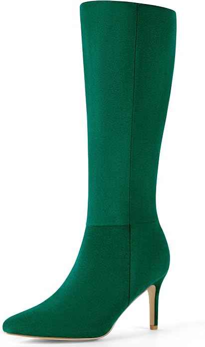 Allegra K Women Faux Suede Pointed Toe Stiletto Heel Knee High Boot | ABS outsole. Soft feel all day. Sleek pointy design. 3 1/3 inch heel height.