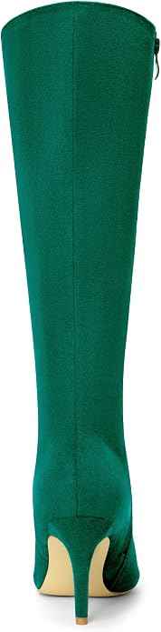Allegra K Women Faux Suede Pointed Toe Stiletto Heel Knee High Boot | ABS outsole. Soft feel all day. Sleek pointy design. 3 1/3 inch heel height.