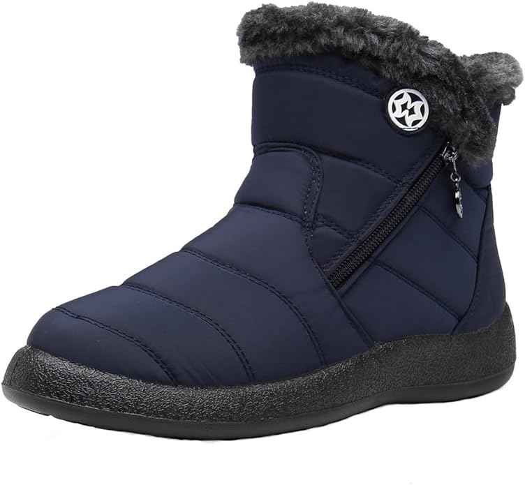 BJ Women Winter Snow Boots Ladies Faux Fur Lined Warm Outdoor Zip Flat Water-Resistant Thermal Non-Slip Ankle Booties Shoes Size