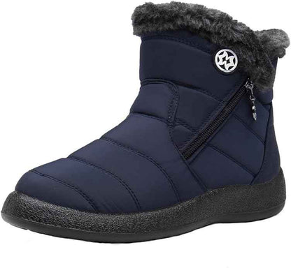 BJ Women Winter Snow Boots Ladies Faux Fur Lined Warm Outdoor Zip Flat Water-Resistant Thermal Non-Slip Ankle Booties Shoes Size