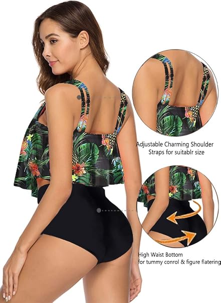 Swimsuit for Women Top Ruffled High Waist Swimwear Two Pieces Bathing Suits Bikini Sets