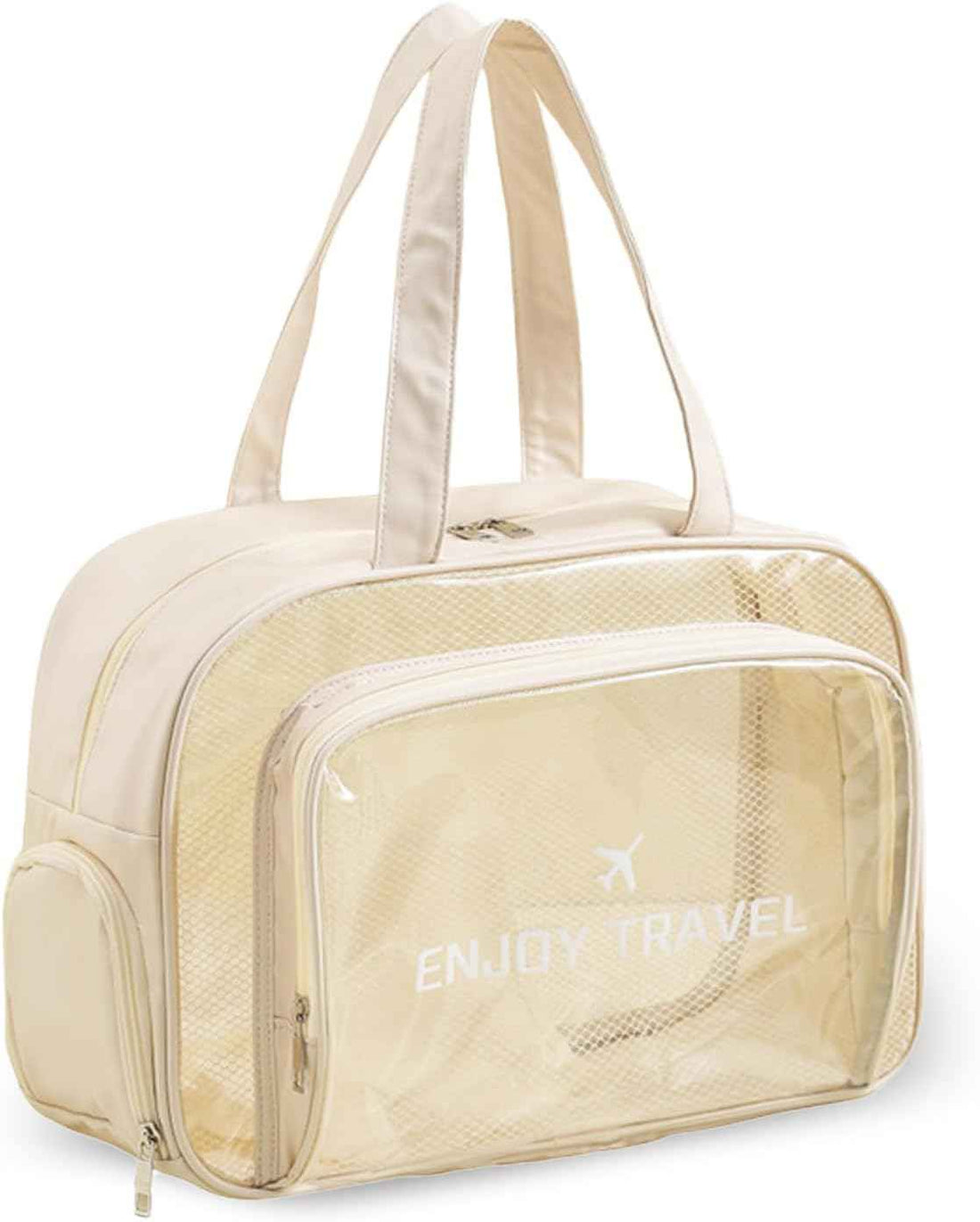 Large Clear Toiletry Bag with Shoe Compartment, Multi-Functional PVC Travel Tote, Durable and Versatile Organizer for Travel, Gym, Pool, and More, Beige, Fashionable