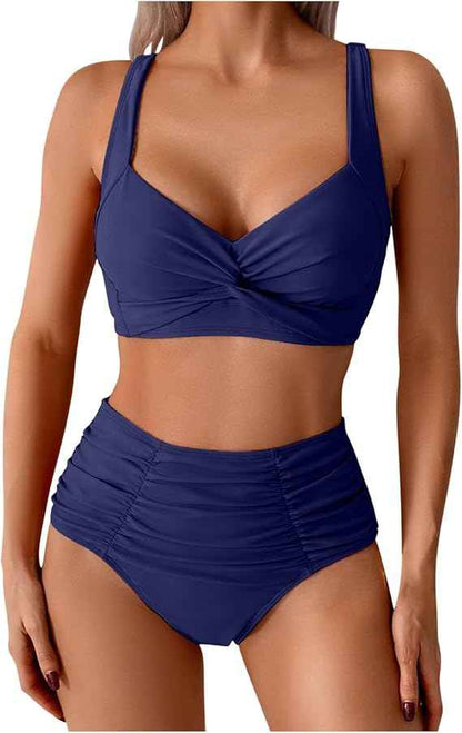 Nadeer High Waisted Bikini Set Twist Front V Neck Tummy Control for Women