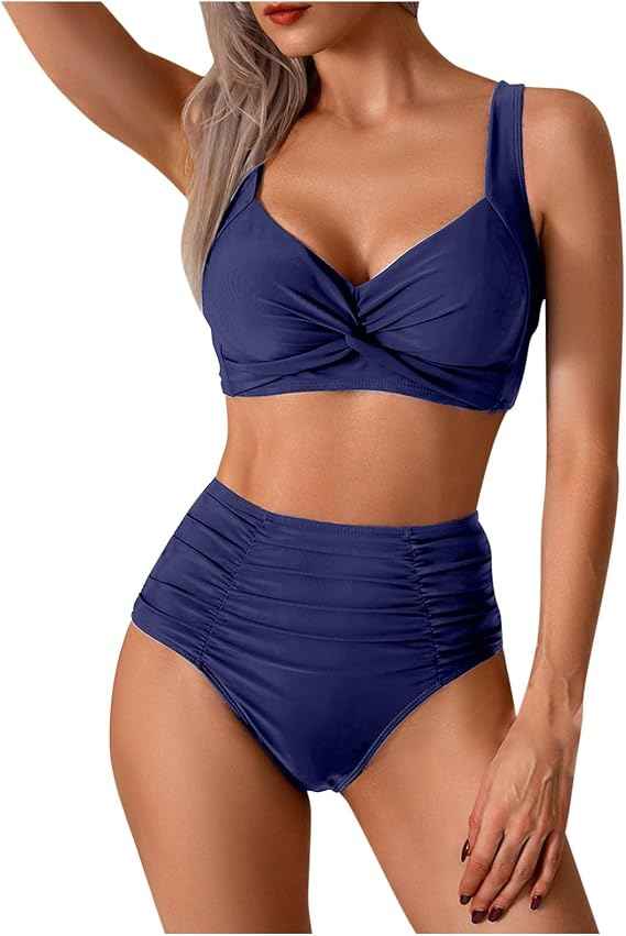 Nadeer High Waisted Bikini Set Twist Front V Neck Tummy Control for Women
