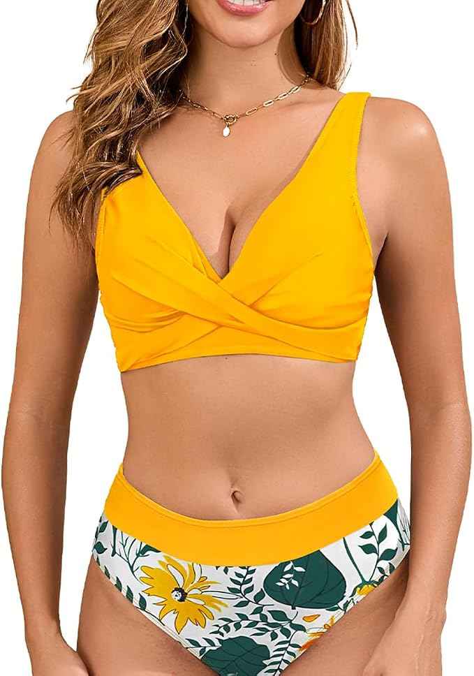 Bikini Sets for Women Two Piece Swimsuits Twist Front High Waisted Bottom Women&
