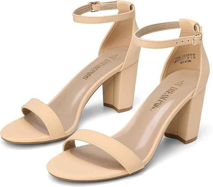 Womens Sandals Block Heel Ladies Sandals Mid Heel Chunky Strappy Open Toe Party Shoes Bridal Wedding Shoes Evening Dress