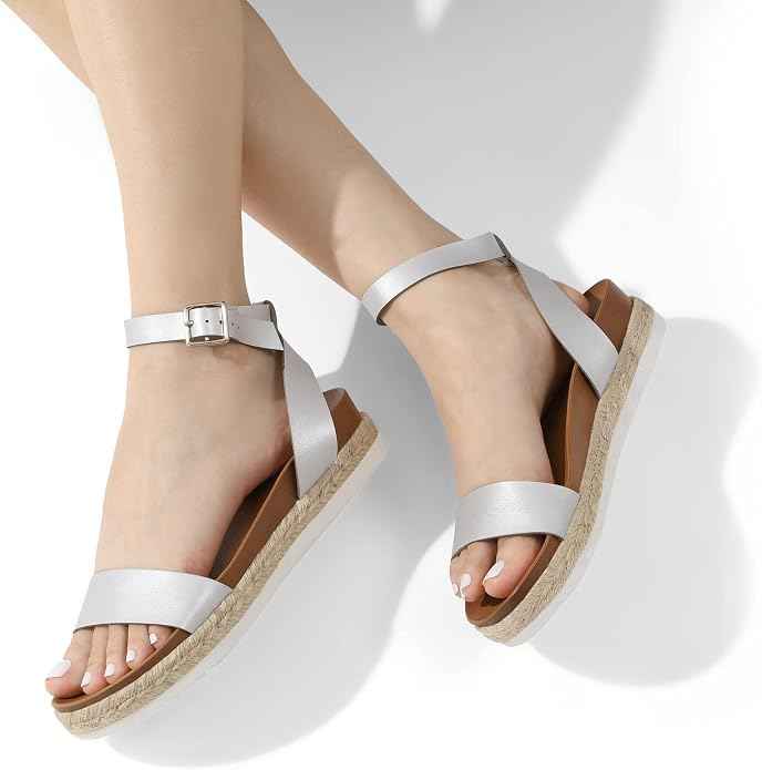 Womens Open Toe Espadrilles Dressy Platform Sandals Slip on Elastic Ankle Strap Wedges Sandals (kathy)