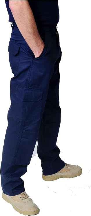 IBEX S3 Multi-Pocket Men’s Cargo Work Trousers - Durable Polyester-Cotton Blend, Heavy-Duty Builders Combat Pants, Navy,