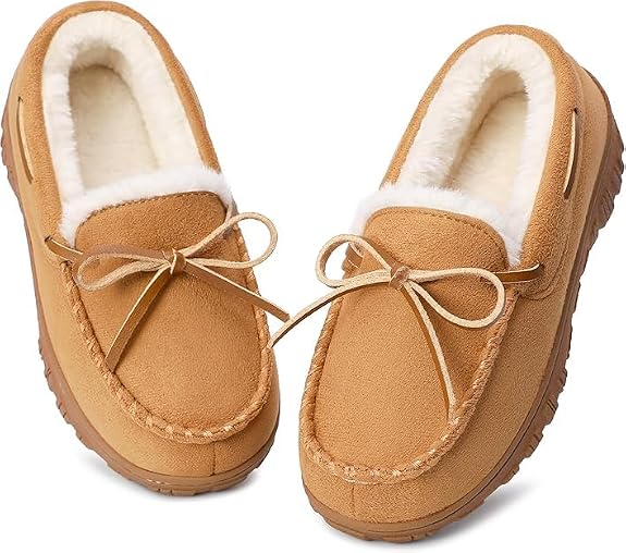 Boys Moccasin Slippers Memory Foam Kids House Shoes Nonslip Indoor &amp; Outdoor Slippers With Bow Tie