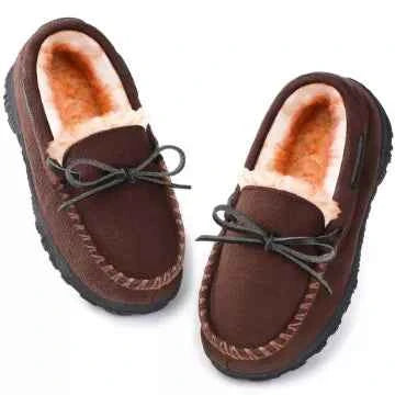 MIXIN Boys House Slippers Memory Foam Moccasin Shoes Furry Plush Lining Non Slip Indoor