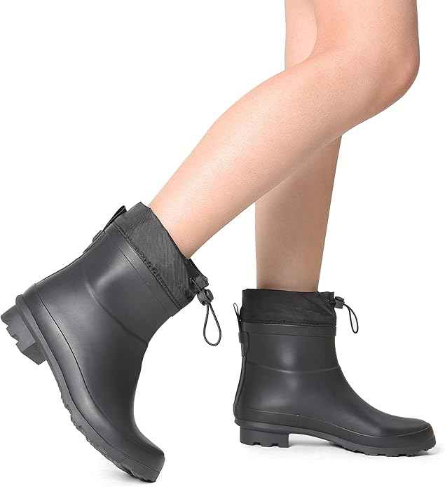 DREAM PAIRS Women Wellington Boots Waterproof Rain Boots with Adjustable Nylon Shaft &amp; Anti-Slip Outsole, Brushed Textile Lining