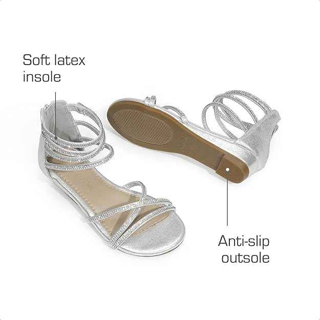 DREAM PAIRS Girls Ankle Strap Flat Sandals Summer Dressy Strappy Gladiator Rhinestones Platform Low Heels Shoes (size 2)