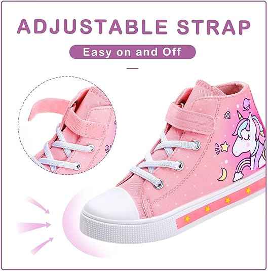 Girls Trainers Kids High-Top Flashing Canvas Shoes