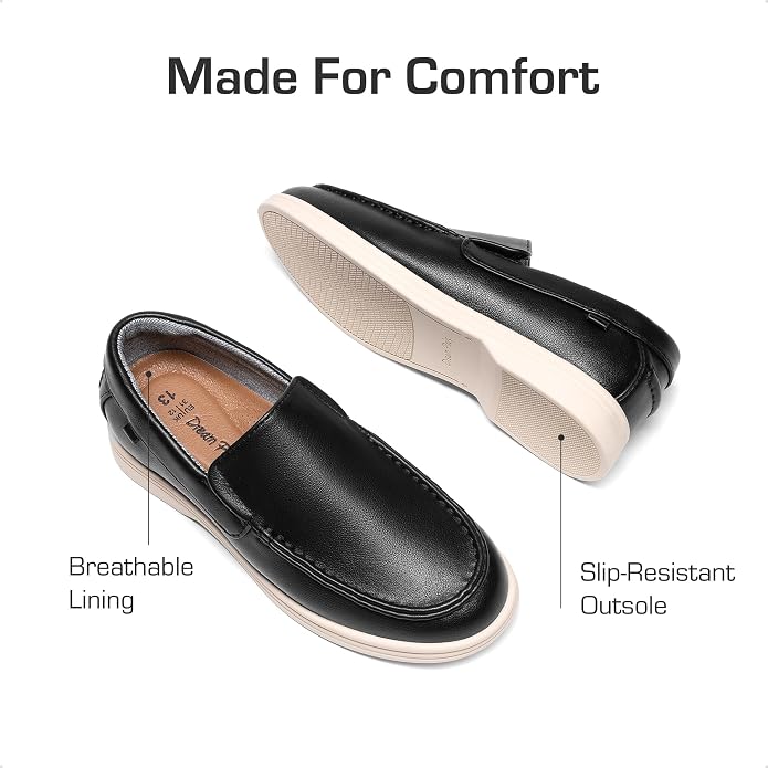 Boys Slip-On Loafers for Toddler to Big Kids Easy On Off Dress Shoes with Cushioned Insole Anti-Slip TPR Sole School Playdates Casual Comfort