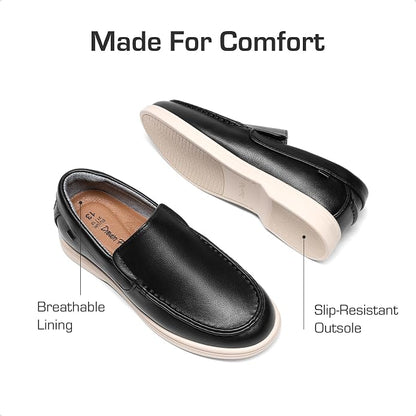 Boys Slip-On Loafers for Toddler to Big Kids Easy On Off Dress Shoes with Cushioned Insole Anti-Slip TPR Sole School Playdates Casual Comfort