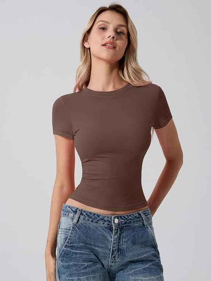Womens Basic T Shirts Short Sleeve Slim Fit Tops Summer Crew Neck Soft Stretchy Tee Casual
