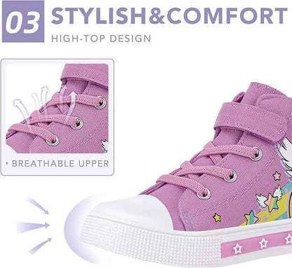 Girls Trainers Kids High-Top Flashing Canvas Shoes