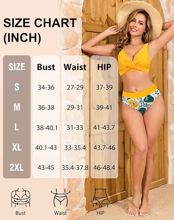 Bikini Sets for Women Two Piece Swimsuits Twist Front High Waisted Bottom Women&