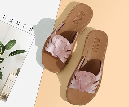 Slides for Womens, Flat Dressy Square Toe Summer Beach Sandals for Woman with Comfortable Non-slip Rubber Soles