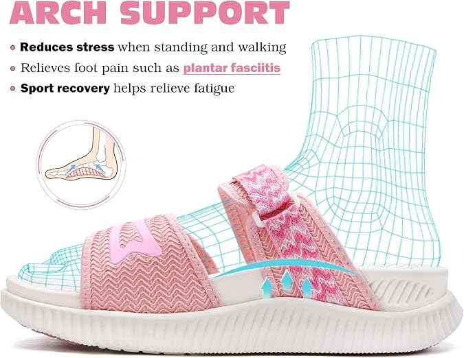 KuaiLu Womens Fashion Orthotic Slides Ladies Athletic Thick Cushion Recovery Sandals Adjustable Strap Slip On Walking Sandles With Comfortable Plantar Fasciitis Arch Support