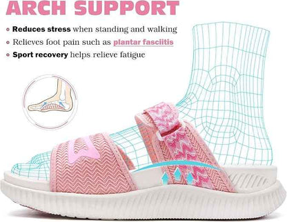 KuaiLu Womens Fashion Orthotic Slides Ladies Athletic Thick Cushion Recovery Sandals Adjustable Strap Slip On Walking Sandles With Comfortable Plantar Fasciitis Arch Support