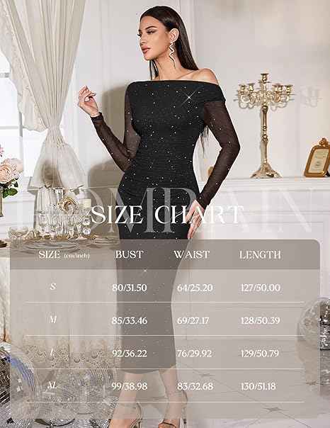 Long Sleeve Glitter Dress for Women Sexy Ruched Elegant Cocktail Party Maxi Dress