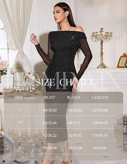Long Sleeve Glitter Dress for Women Sexy Ruched Elegant Cocktail Party Maxi Dress