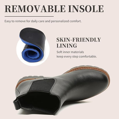 Womens Chelsea Wedge Boots Elastic Platform Slip on Waterproof Ankle Booties