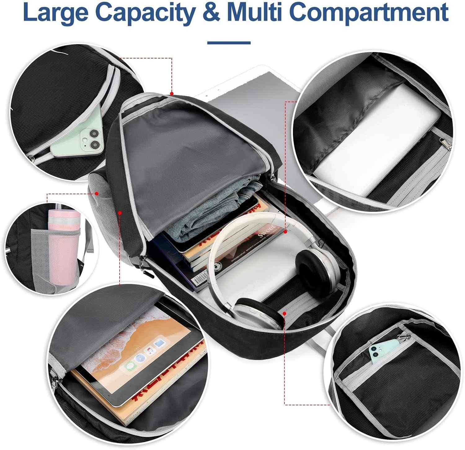 Lightweight Foldable Backpacks, 30L Packable Waterproof Small Hiking Bags