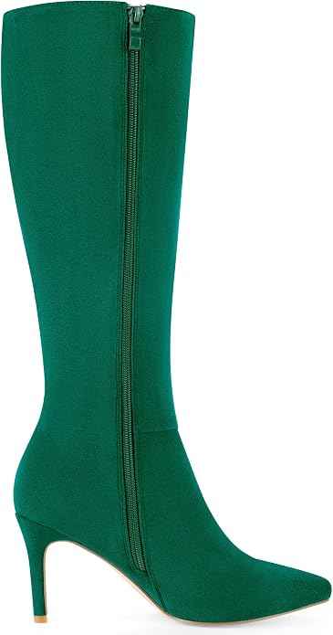 Allegra K Women Faux Suede Pointed Toe Stiletto Heel Knee High Boot | ABS outsole. Soft feel all day. Sleek pointy design. 3 1/3 inch heel height.