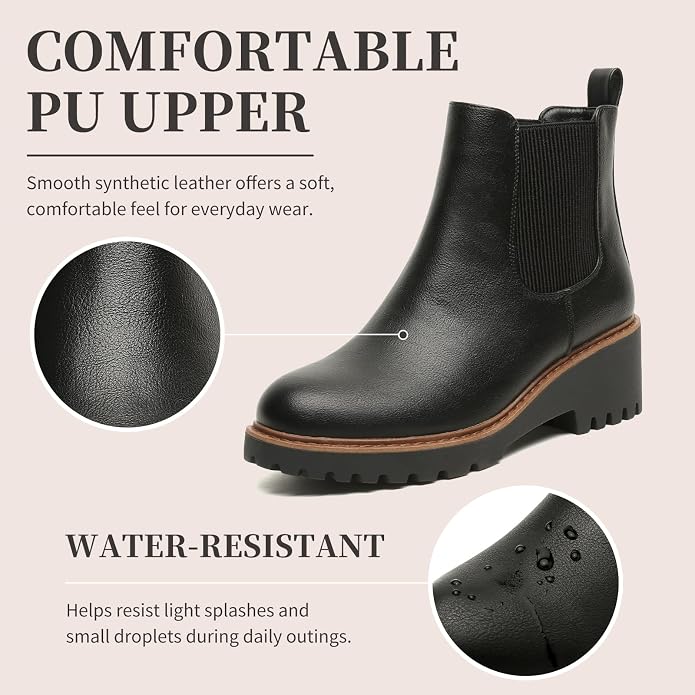 Womens Chelsea Wedge Boots Elastic Platform Slip on Waterproof Ankle Booties