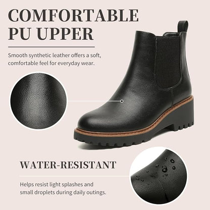 Womens Chelsea Wedge Boots Elastic Platform Slip on Waterproof Ankle Booties