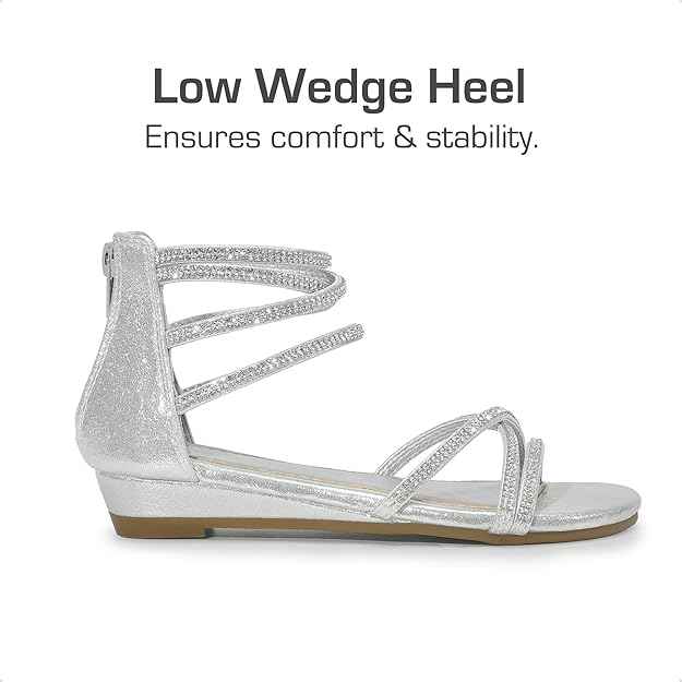 DREAM PAIRS Girls Ankle Strap Flat Sandals Summer Dressy Strappy Gladiator Rhinestones Platform Low Heels Shoes (size 2)