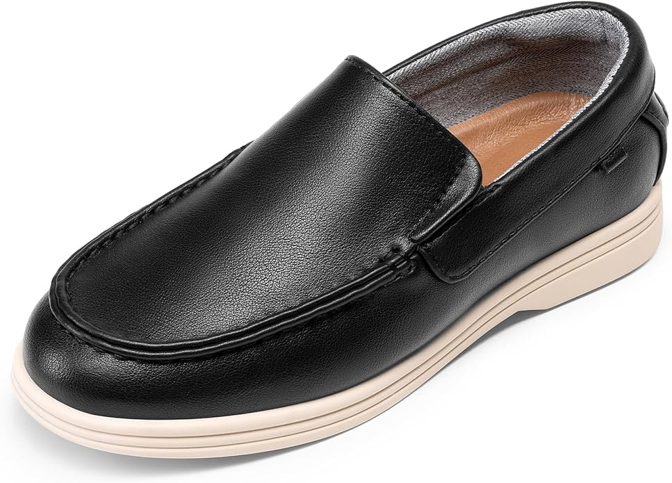 Boys Slip-On Loafers for Toddler to Big Kids Easy On Off Dress Shoes with Cushioned Insole Anti-Slip TPR Sole School Playdates Casual Comfort