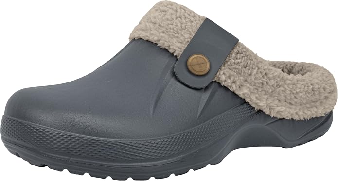 ChayChax Womens Mens Fur Lined Clogs Waterproof Winter Fuzzy Slippers Indoor Ourdoor