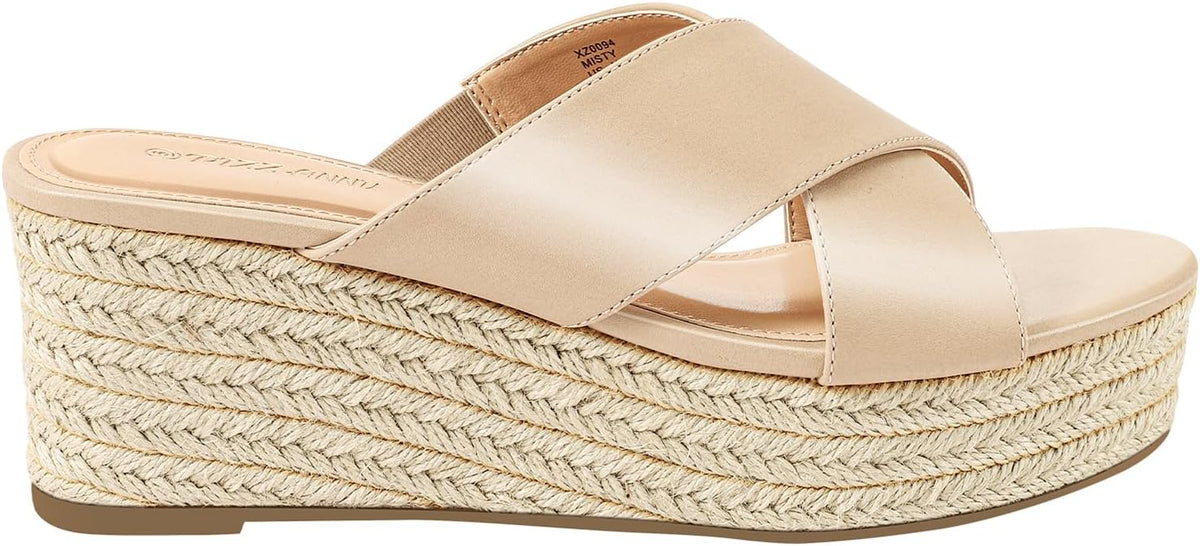 PIZZ ANNU Womens Platform Sandals Wedge Espadrille Slip on Crossover Slides Ladies Open Toe Summer Chunky Shoes