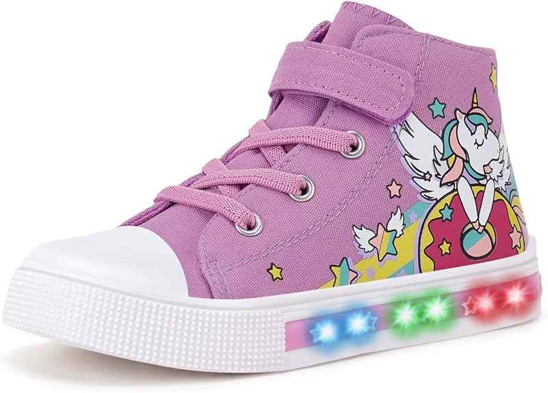 Girls Trainers Kids High-Top Flashing Canvas Shoes