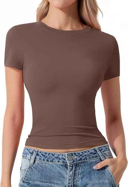 Womens Basic T Shirts Short Sleeve Slim Fit Tops Summer Crew Neck Soft Stretchy Tee Casual